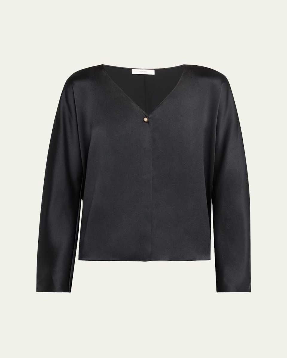 Long-Sleeve V-Neck Pearl Blouse